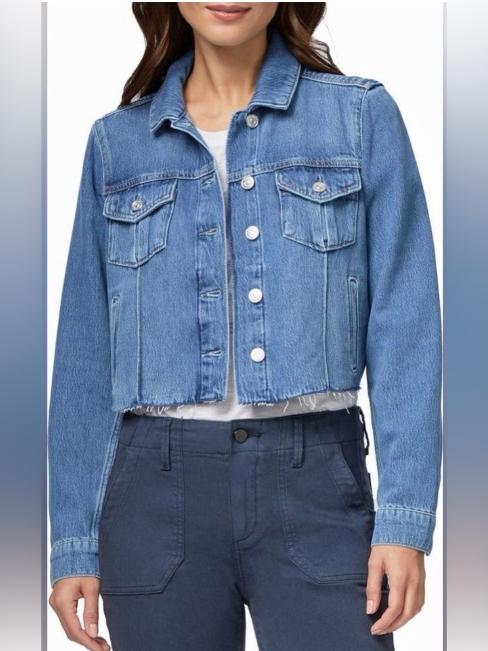 Paige Rowan Box Pleat Crop Denim Jacket in Selah Size S